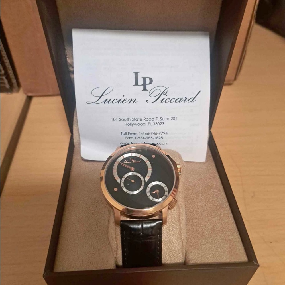 Lucien Piccard Rose Gold and Brown Leather Watch